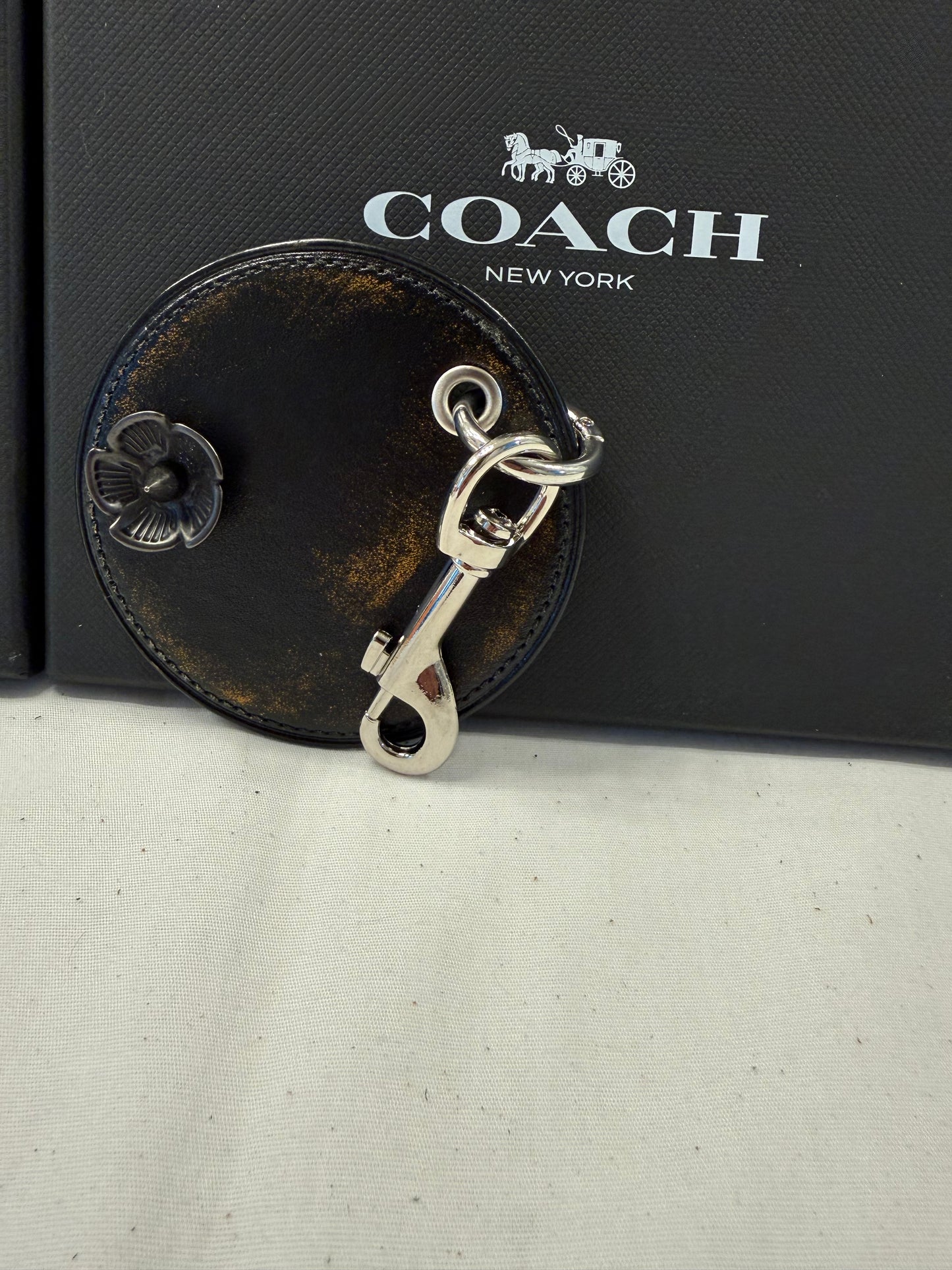 Repurposed Coach Coaster Bag Charm with Tea Rose