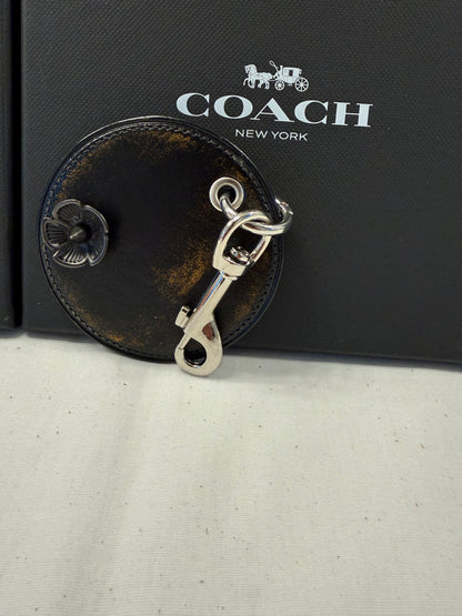 Repurposed Coach Coaster Bag Charm with Tea Rose