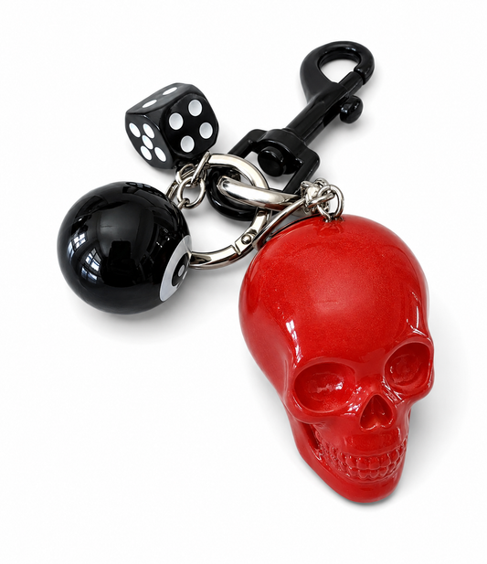 Red Resin Skull, Die, and 8 Ball Charm or Keychain