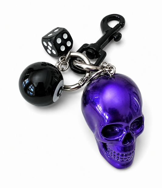 Purple Resin Skull, Die, and 8 Ball Charm or Key Charm