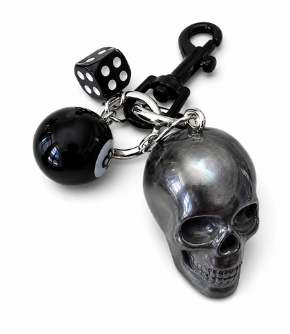 Gray Resin Skull, Die, and 8 Ball Charm or Keychain