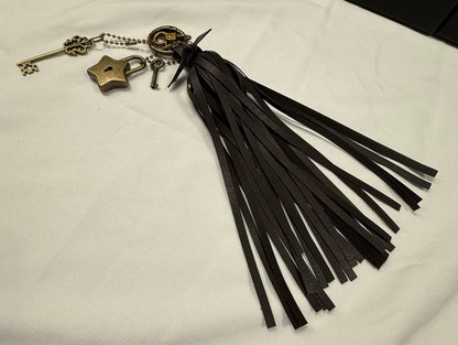 Handmade Vegan Dark Maple Leather Handmade Tassel with Star Lock and Key (works) and Large Key Charm