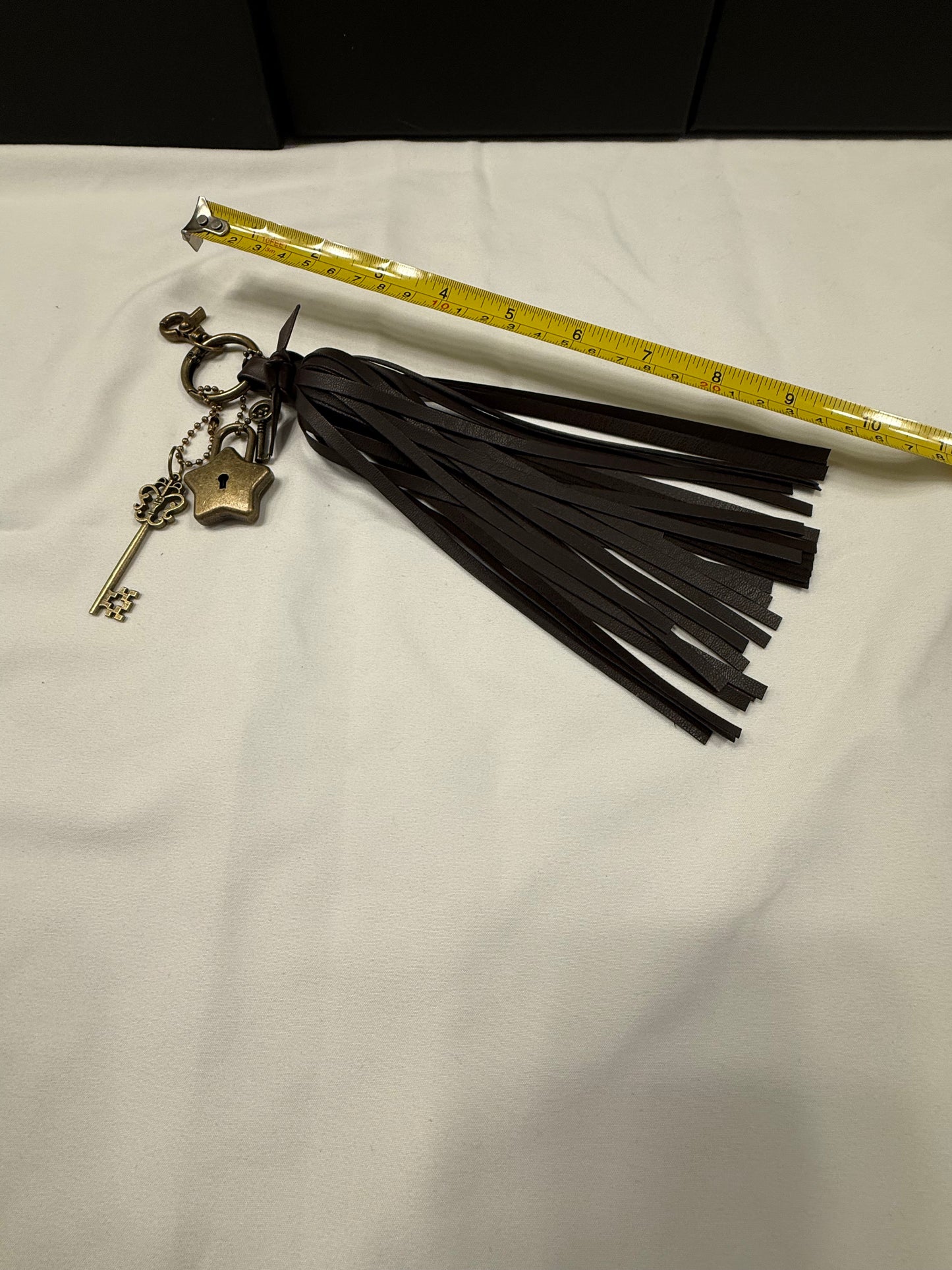 Handmade Vegan Dark Maple Leather Handmade Tassel with Star Lock and Key (works) and Large Key Charm