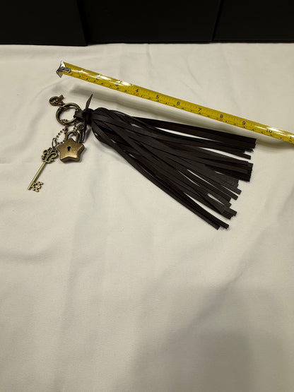 Handmade Vegan Dark Maple Leather Handmade Tassel with Star Lock and Key (works) and Large Key Charm