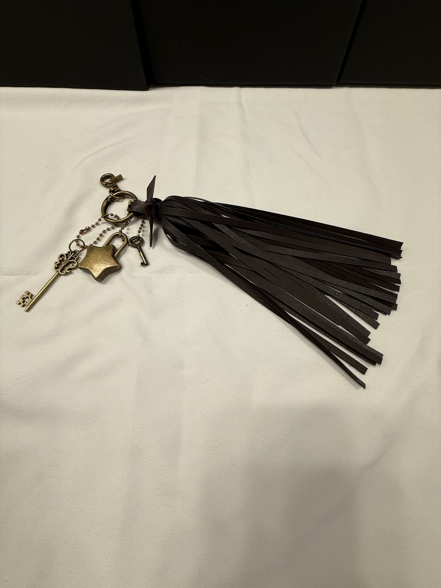 Handmade Vegan Dark Maple Leather Handmade Tassel with Star Lock and Key (works) and Large Key Charm