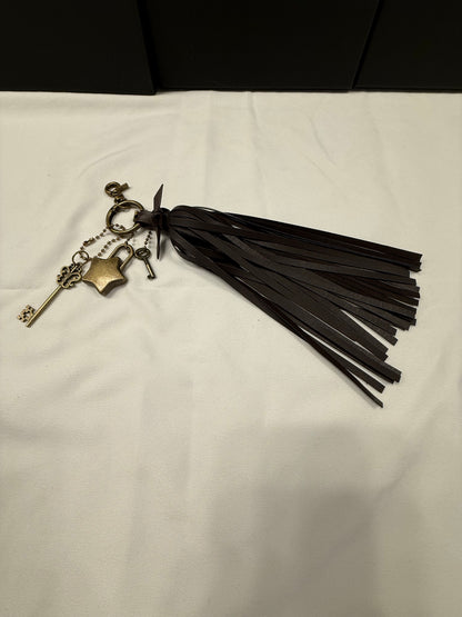 Handmade Vegan Dark Maple Leather Handmade Tassel with Star Lock and Key (works) and Large Key Charm