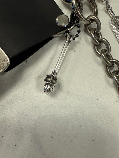 Repurposed Silver Buckle with Saddle Bag Charm Cluster with Feather and Chain