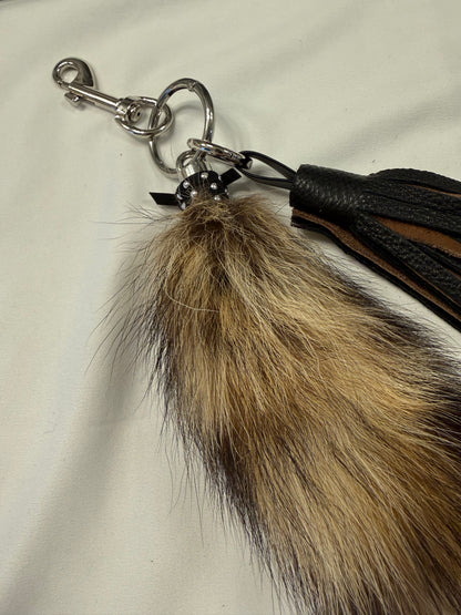 Handmade Two-Tone Leather Tassel with Faux Raccoon Tail Bag Charm