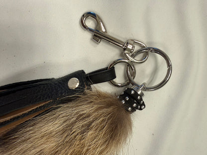 Handmade Two-Tone Leather Tassel with Faux Raccoon Tail Bag Charm