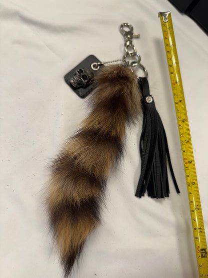 Handmade Two-Tone Leather Tassel with Faux Raccoon Tail Bag Charm