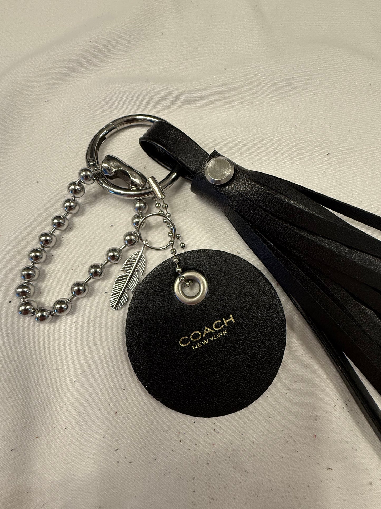 Repurposed Coach Coaster Holder Vegan Tassel XL Ball Chain Bag Charm