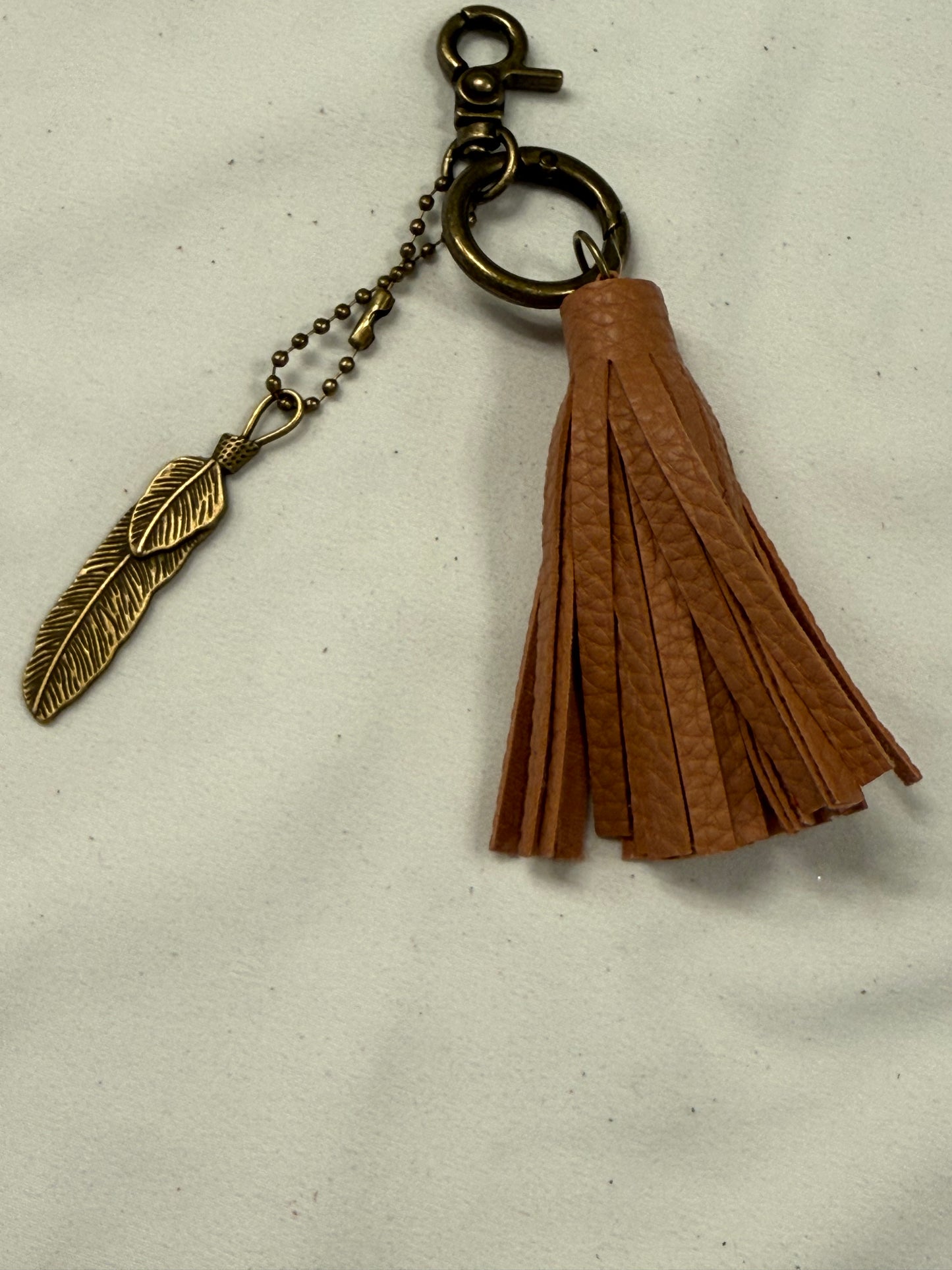 Vegan Leather Tassel with Feather Bag Charm