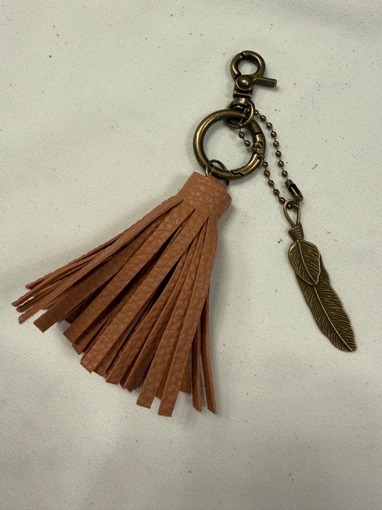 Vegan Leather Tassel with Feather Bag Charm