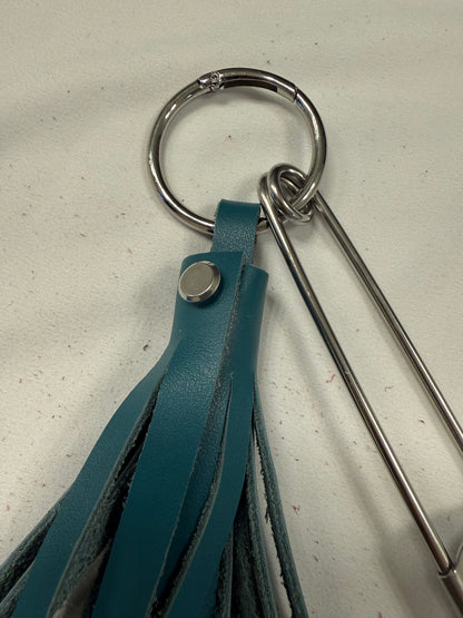 Handcut Leather Teal Tassel with Silver Tone XL Safety Pin