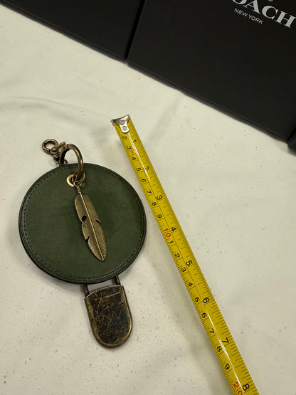 Repurposed Coach Olive Coaster Distressed with Feather & XL Safety Pin Bag Charm