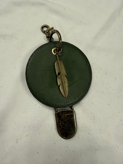 Repurposed Coach Olive Coaster Distressed with Feather & XL Safety Pin Bag Charm