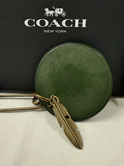Repurposed Coach Olive Coaster Distressed with Feather & XL Safety Pin Bag Charm