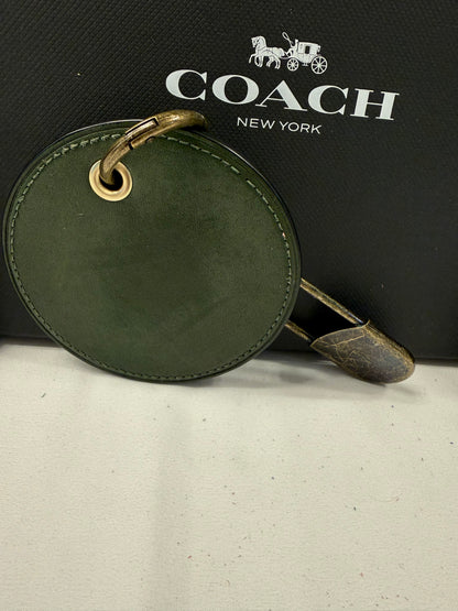 Repurposed Coach Olive Coaster Distressed with Feather & XL Safety Pin Bag Charm