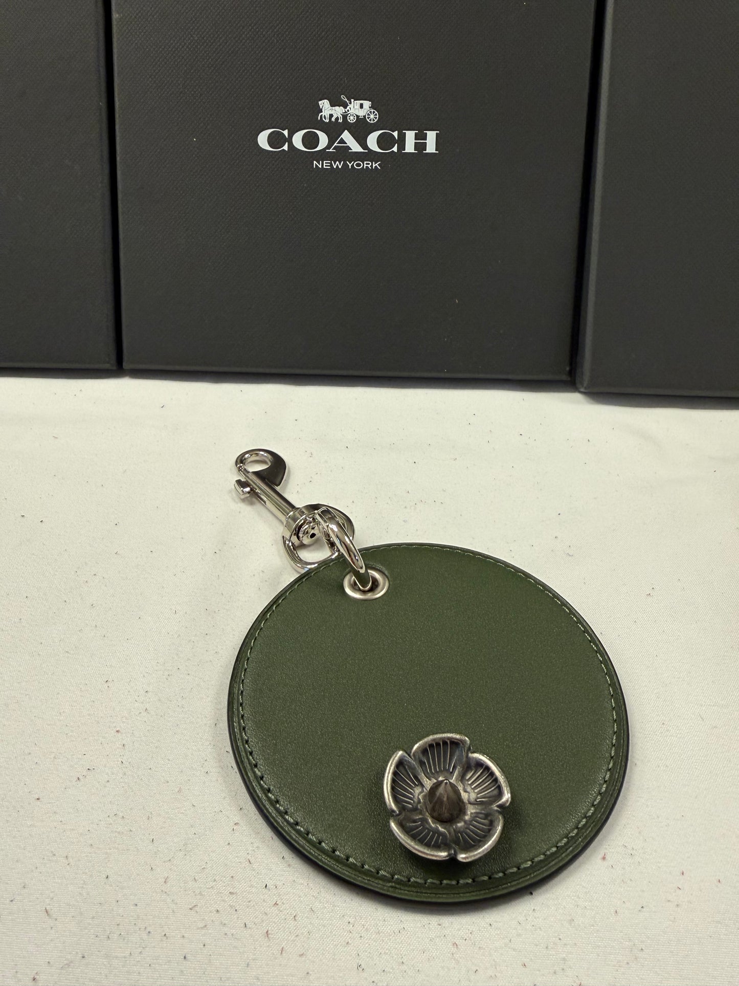 Repurposed Coach Coaster in Olive with Coach Metal Tea Rose Rivet