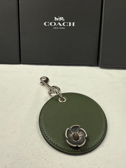 Repurposed Coach Coaster in Olive with Coach Metal Tea Rose Rivet