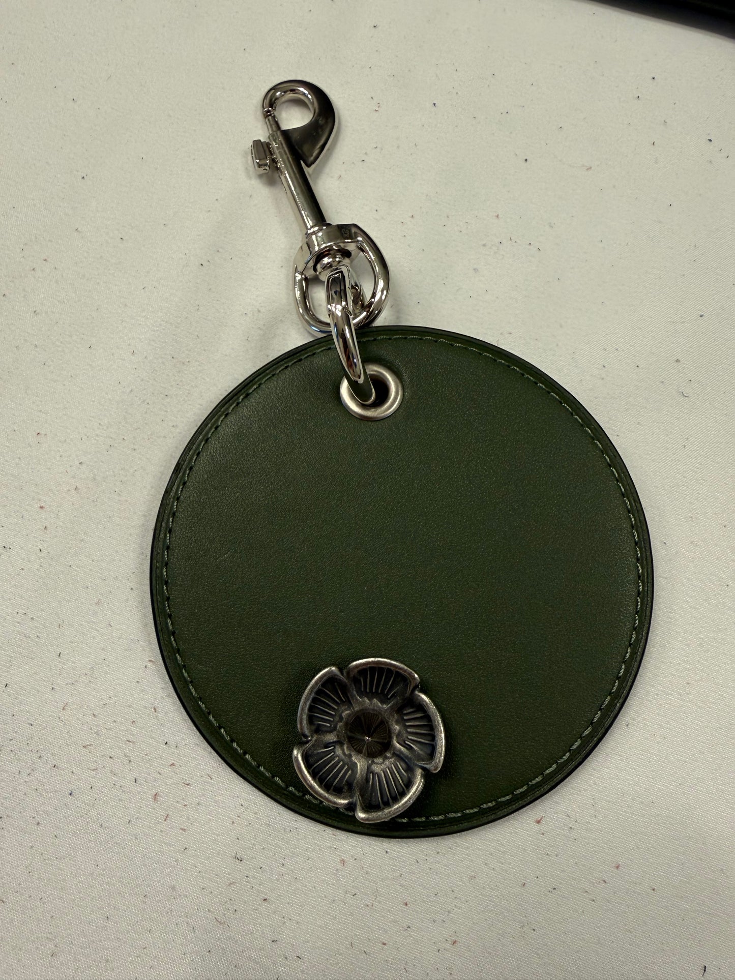 Repurposed Coach Coaster in Olive with Coach Metal Tea Rose Rivet