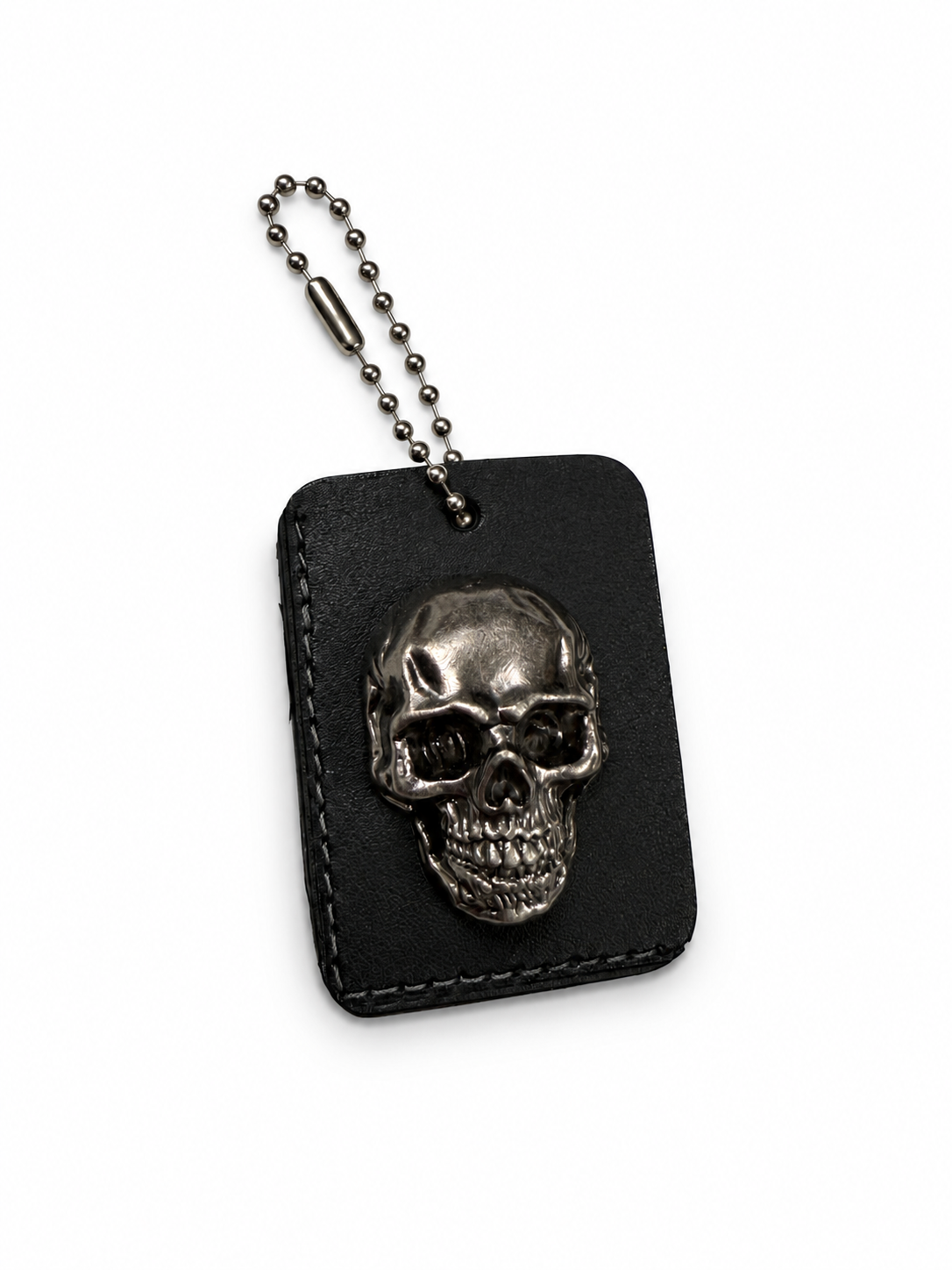 Repurposed Piece of a Coach Tic Tac Toe Board with Gunmetal Skull Rivet Bag Charm