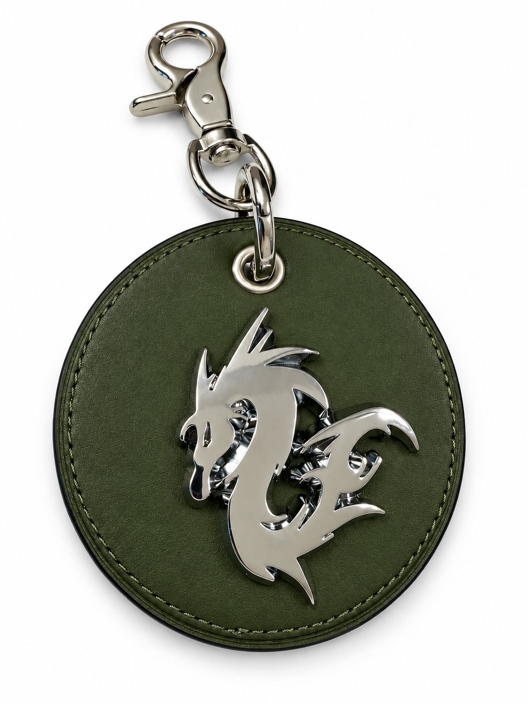 Repurposed Coach Olive Leather Coaster with Metal Dragon Emblem