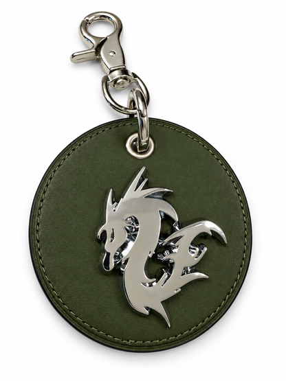 Repurposed Coach Olive Leather Coaster with Metal Dragon Emblem