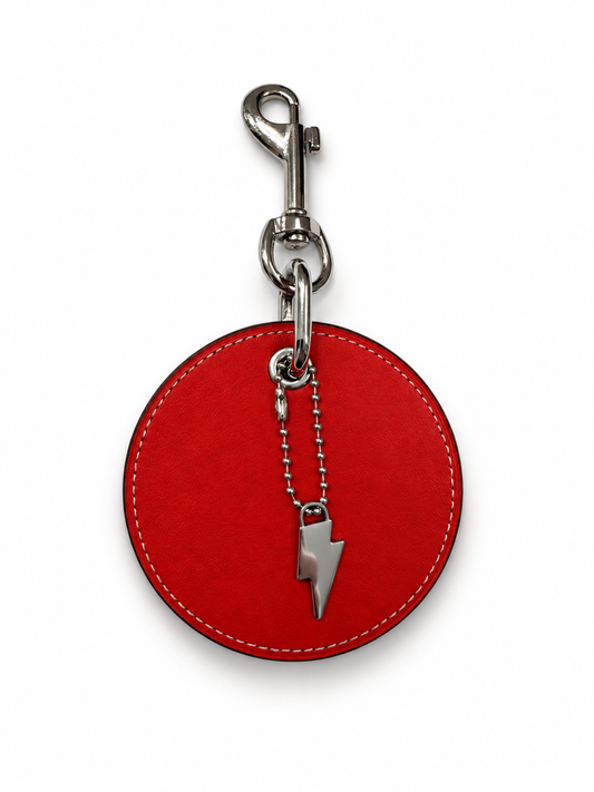 Repurposed Retro Coach Red Leather Coaster with Coach Lightning Bolt Charm