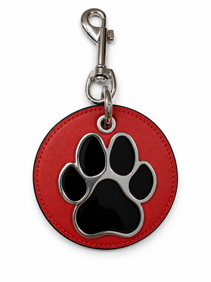 Repurposed Coach Red Leather Coaster with Dog Paw Emblem Bag Charm