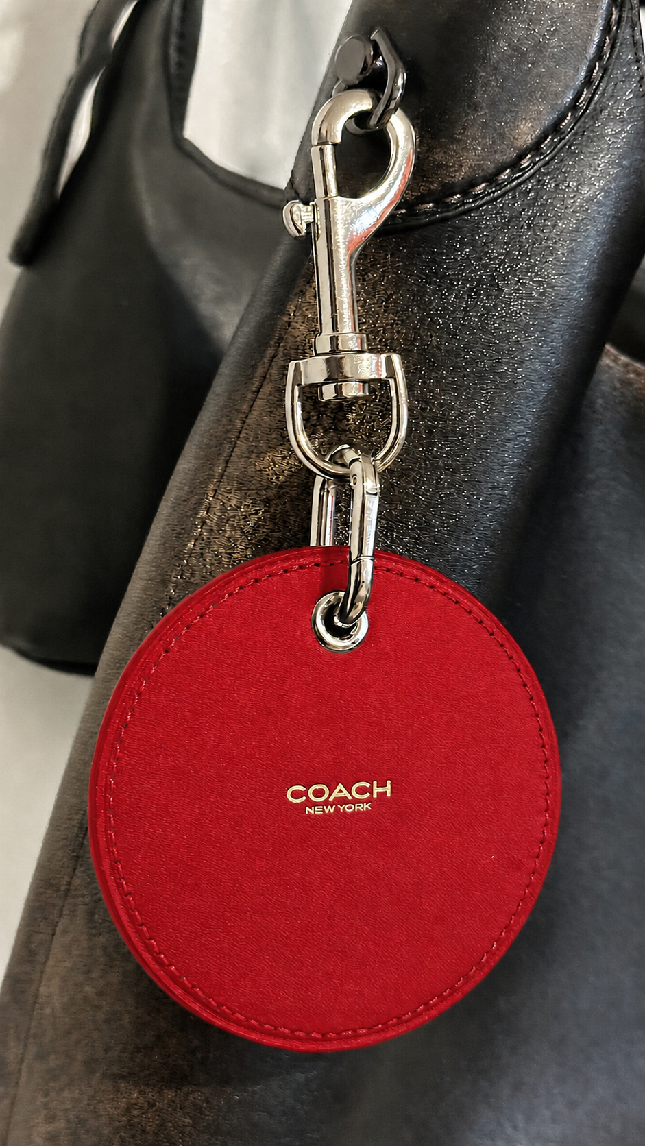 Repurposed Coach Coaster Bag Charm Red Leather with Chrome Skull