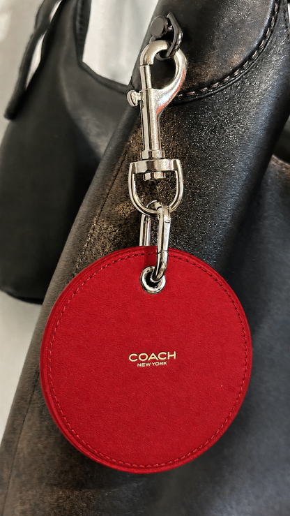 Repurposed Coach Coaster Bag Charm Red Leather with Chrome Skull